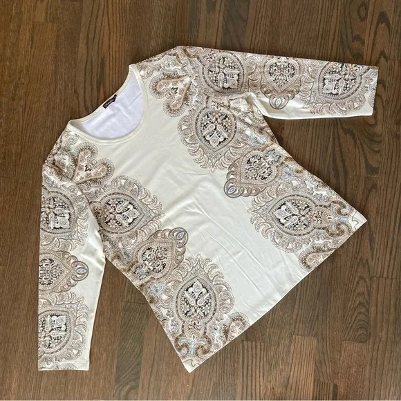 J. McLaughlin Catalina Cloth Block Paisley/Medallion 3/4 Sleeve Top XL - Picture 6 of 10